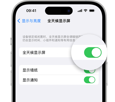 封丘苹果15预约维修分享iPhone15如何设置全天候显示屏幕可见 